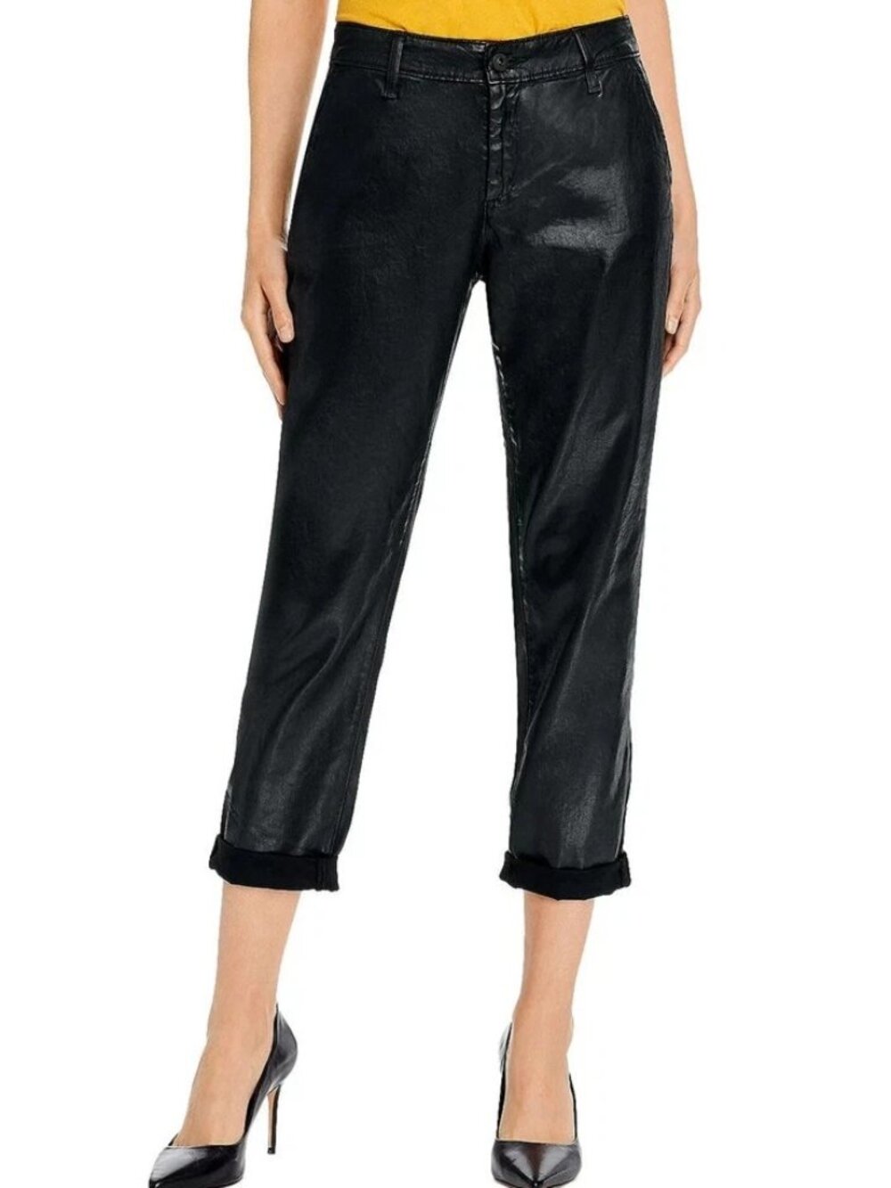AG THE CADEN Tailored Trouser Pants Mid Rise Slim Leg Leatherette Super Black 26